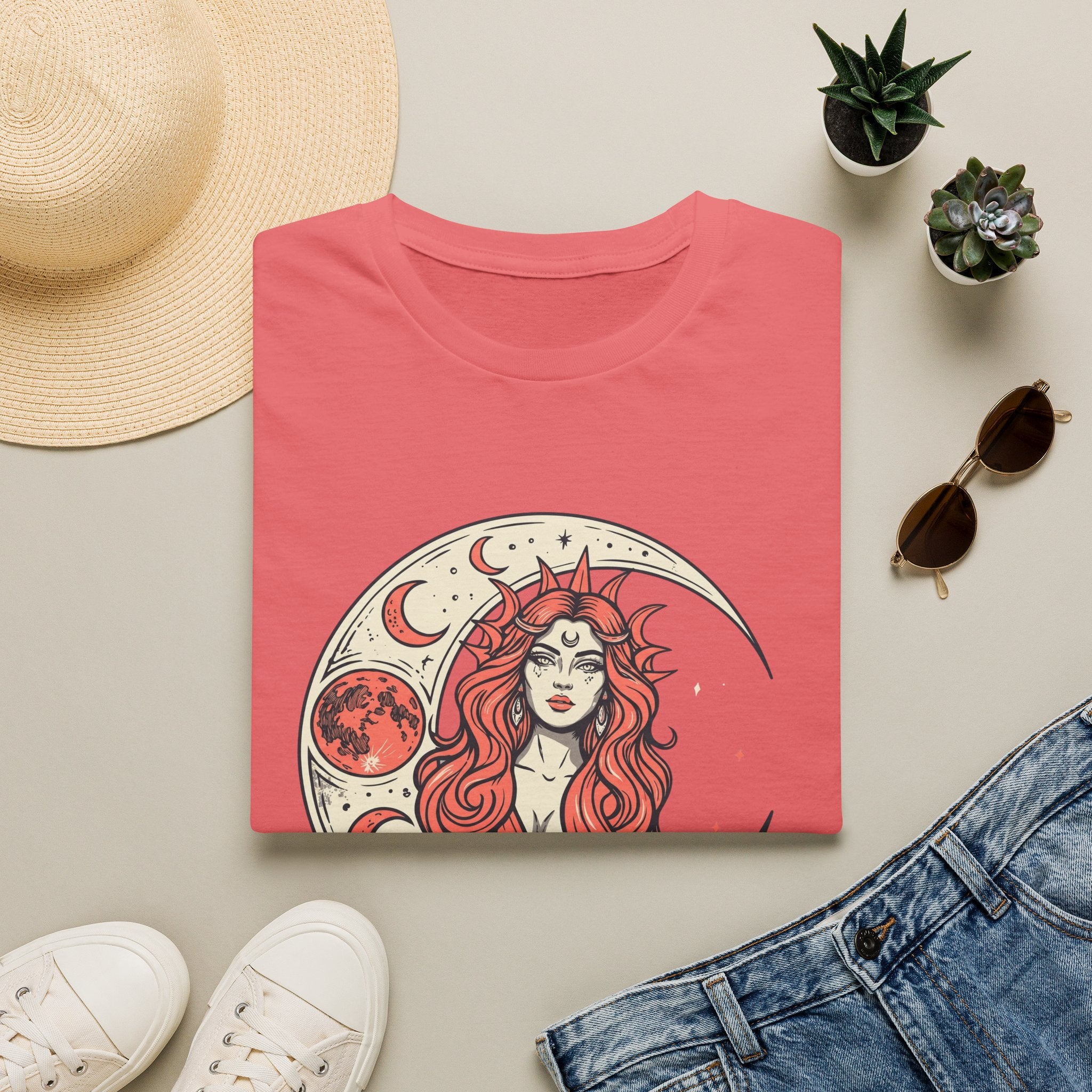 Moon Goddess Coral Graphic T-Shirt