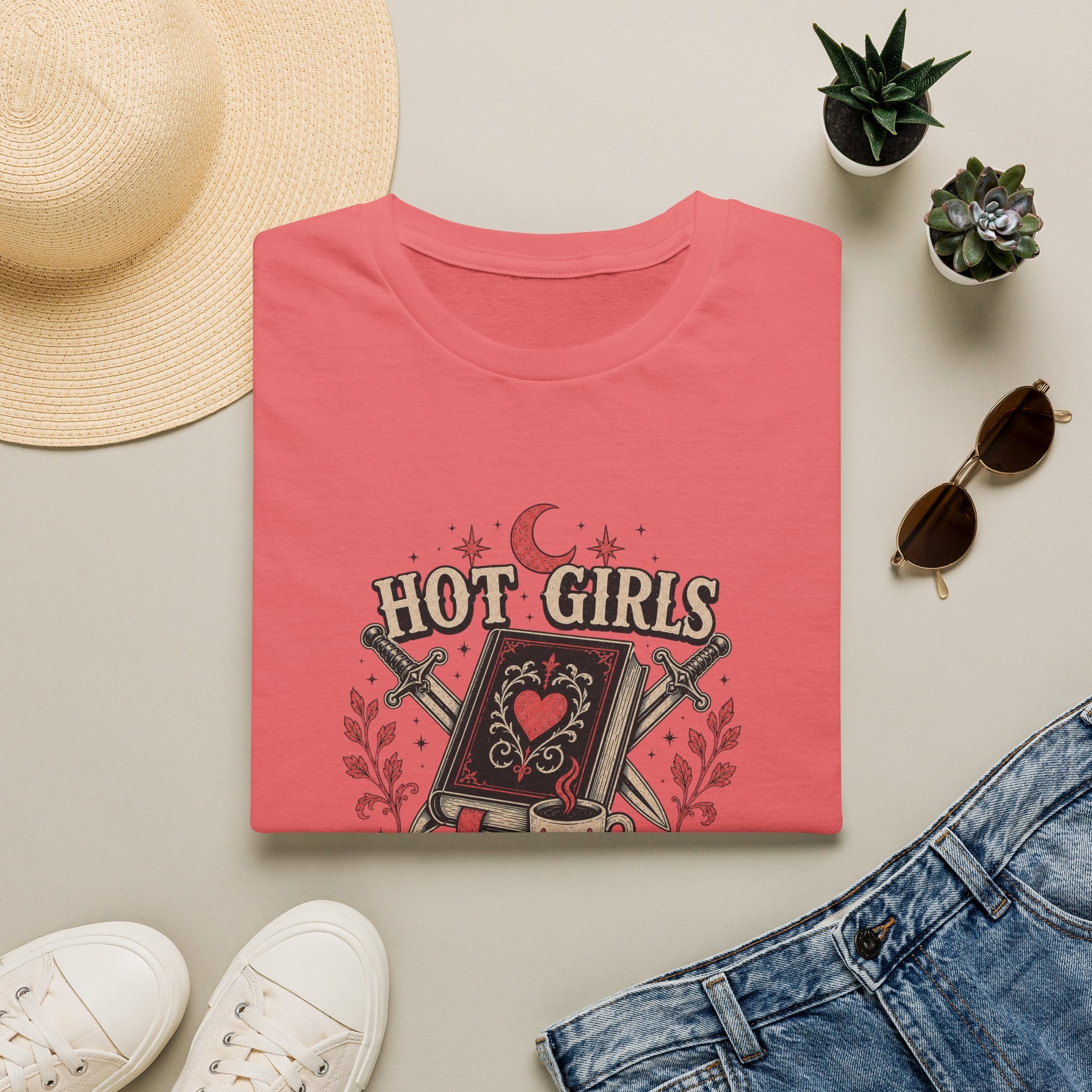 Hot Girls Read Romantasy Stacked  T-Shirt