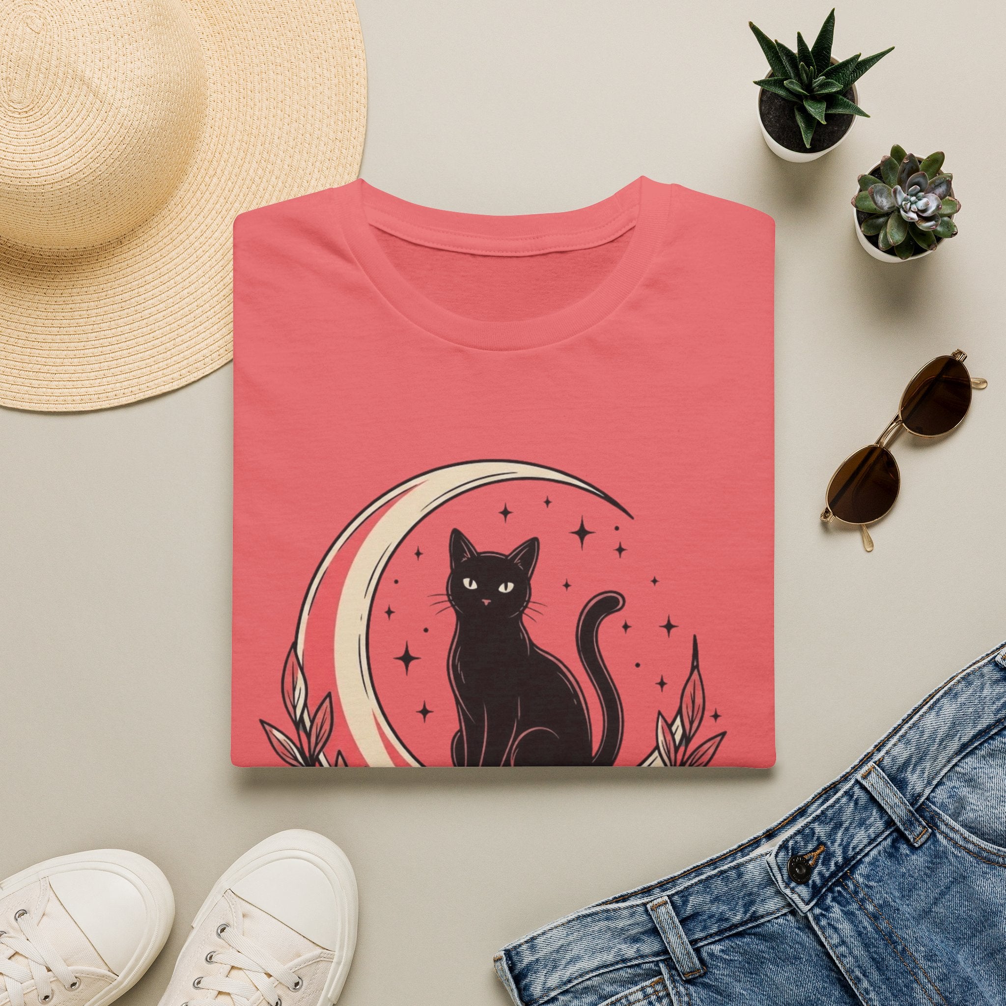 Cat in the Moon Graphic T-Shirt