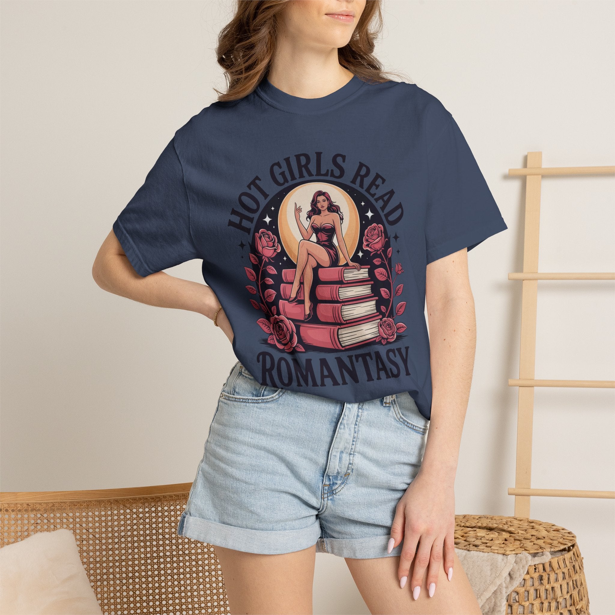 Hot Girls Read Romantasy Book Stack T-Shirt
