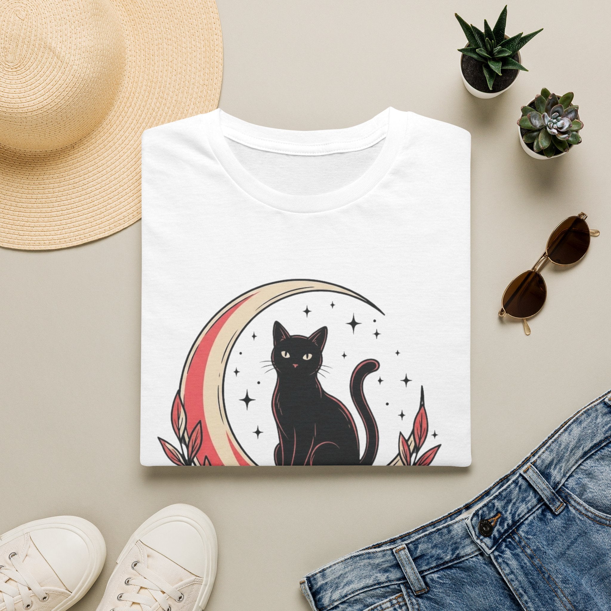 Cat in the Moon Graphic T-Shirt