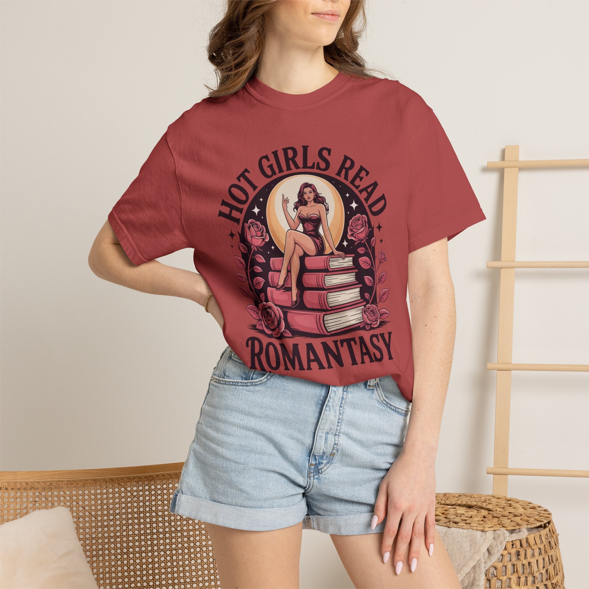 Hot Girls Read Romantasy Book Stack T-Shirt