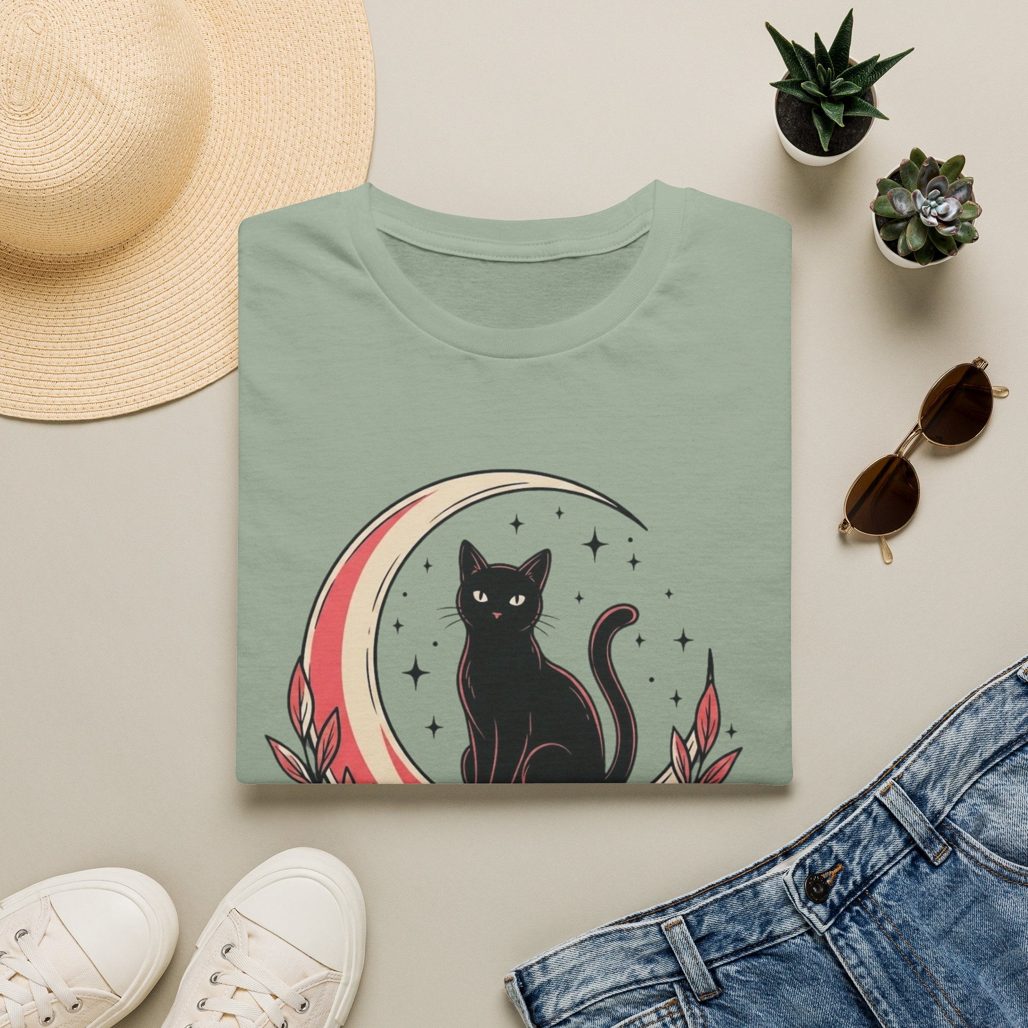 Cat in the Moon Graphic T-Shirt