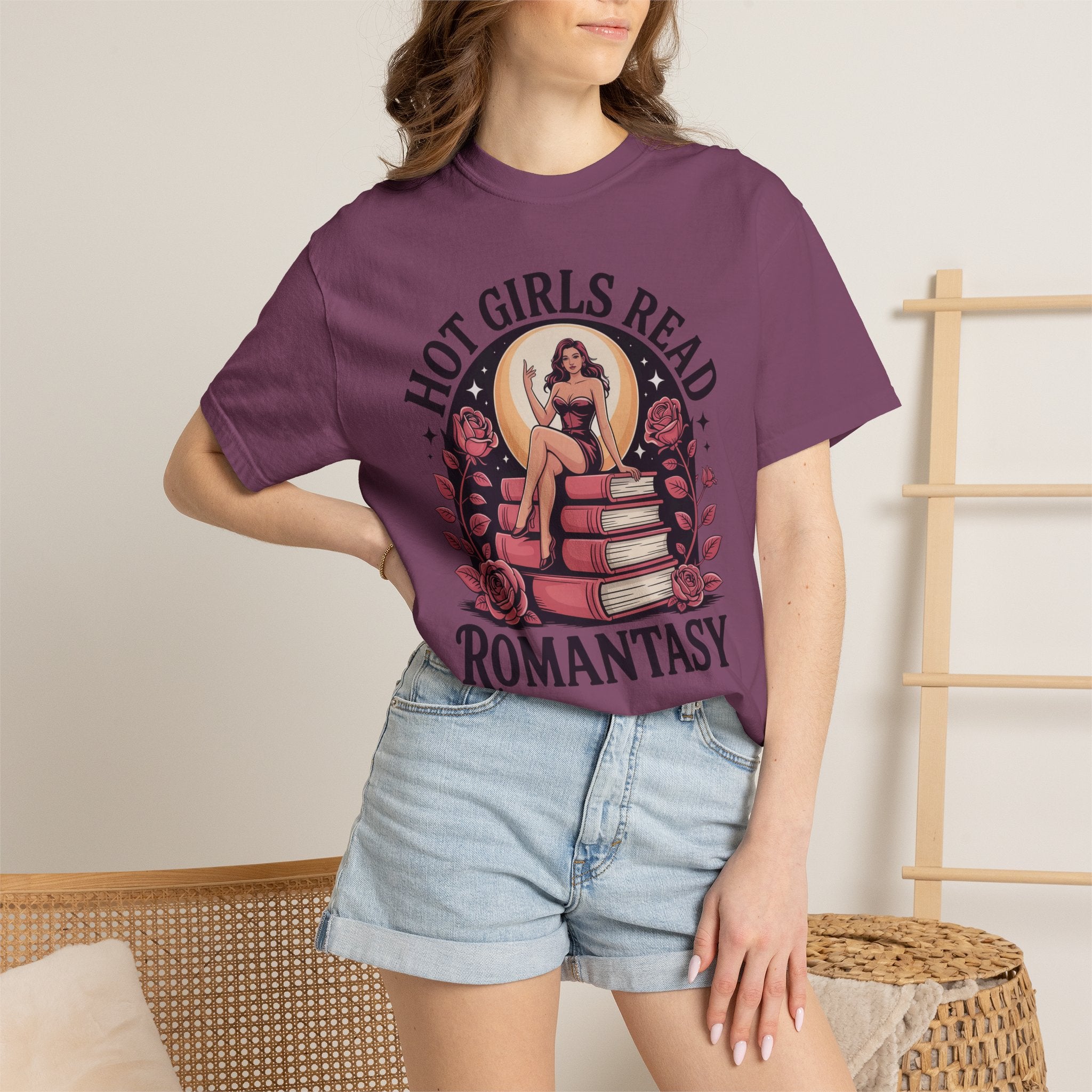 Hot Girls Read Romantasy Book Stack T-Shirt