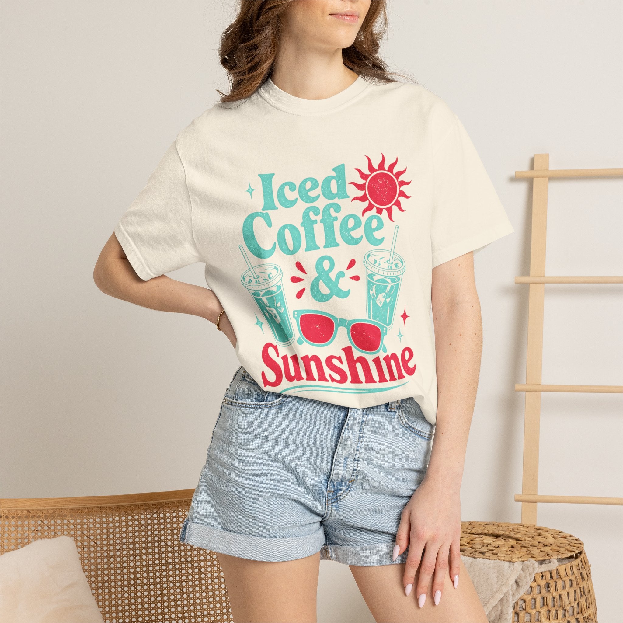 Iced Coffee & Sunshine Blue and Red T-Shirt