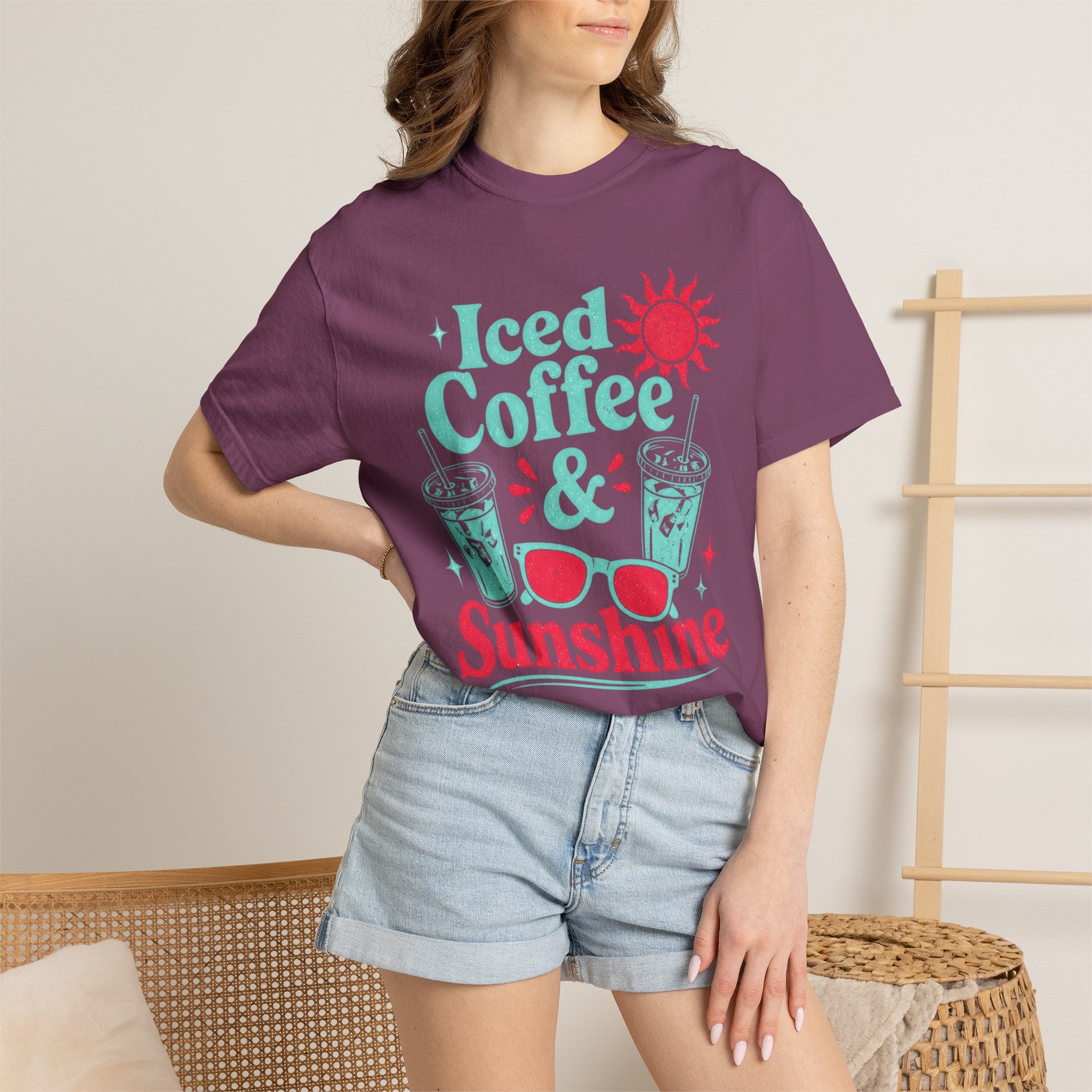 Iced Coffee & Sunshine Blue and Red T-Shirt