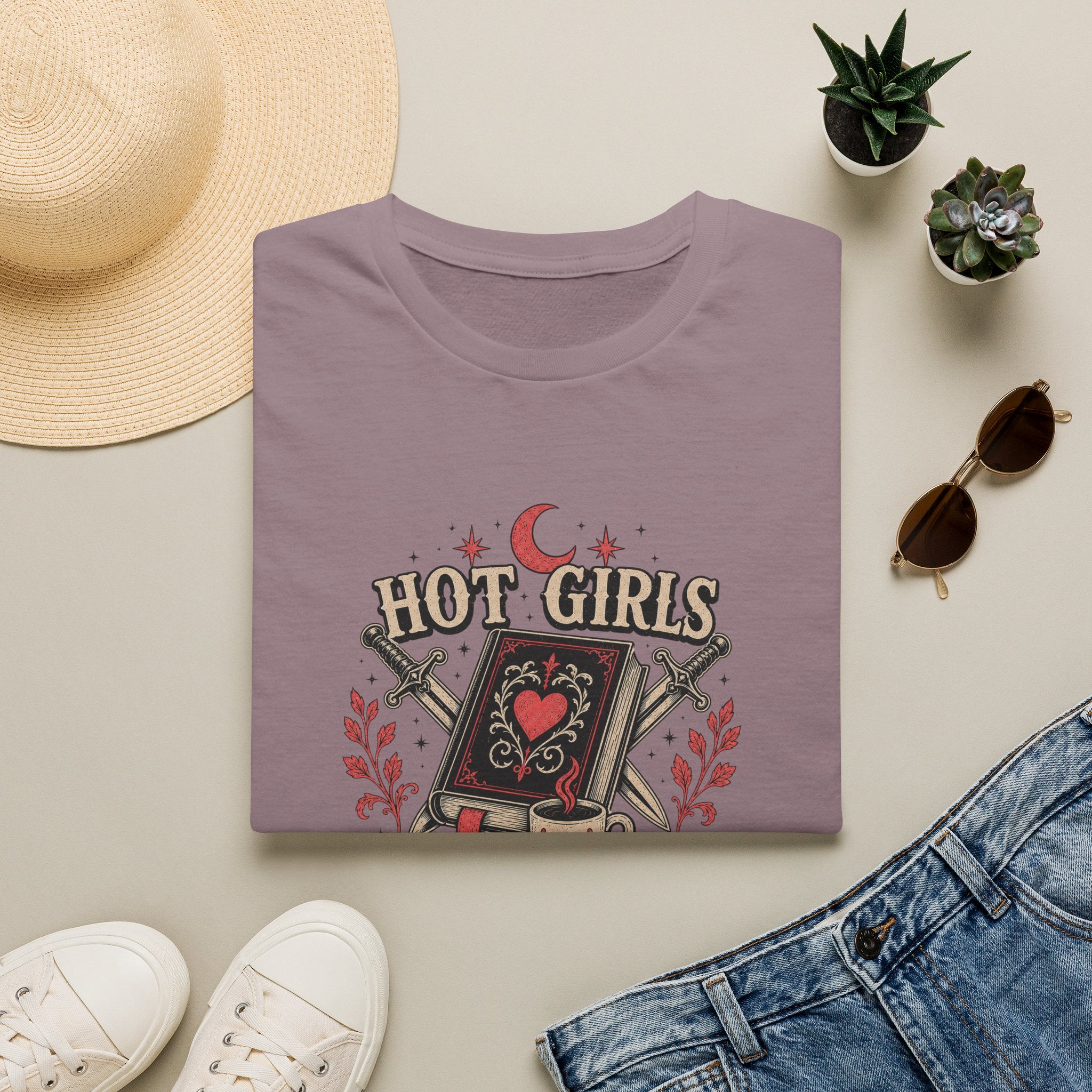 Hot Girls Read Romantasy Stacked  T-Shirt