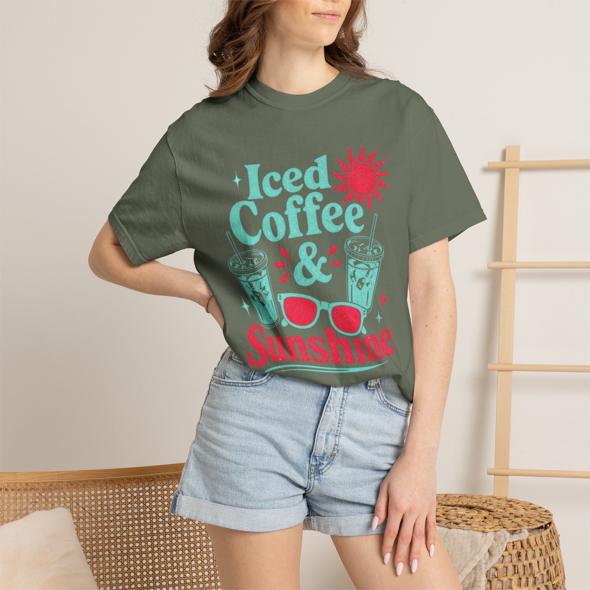 Iced Coffee & Sunshine Blue and Red T-Shirt