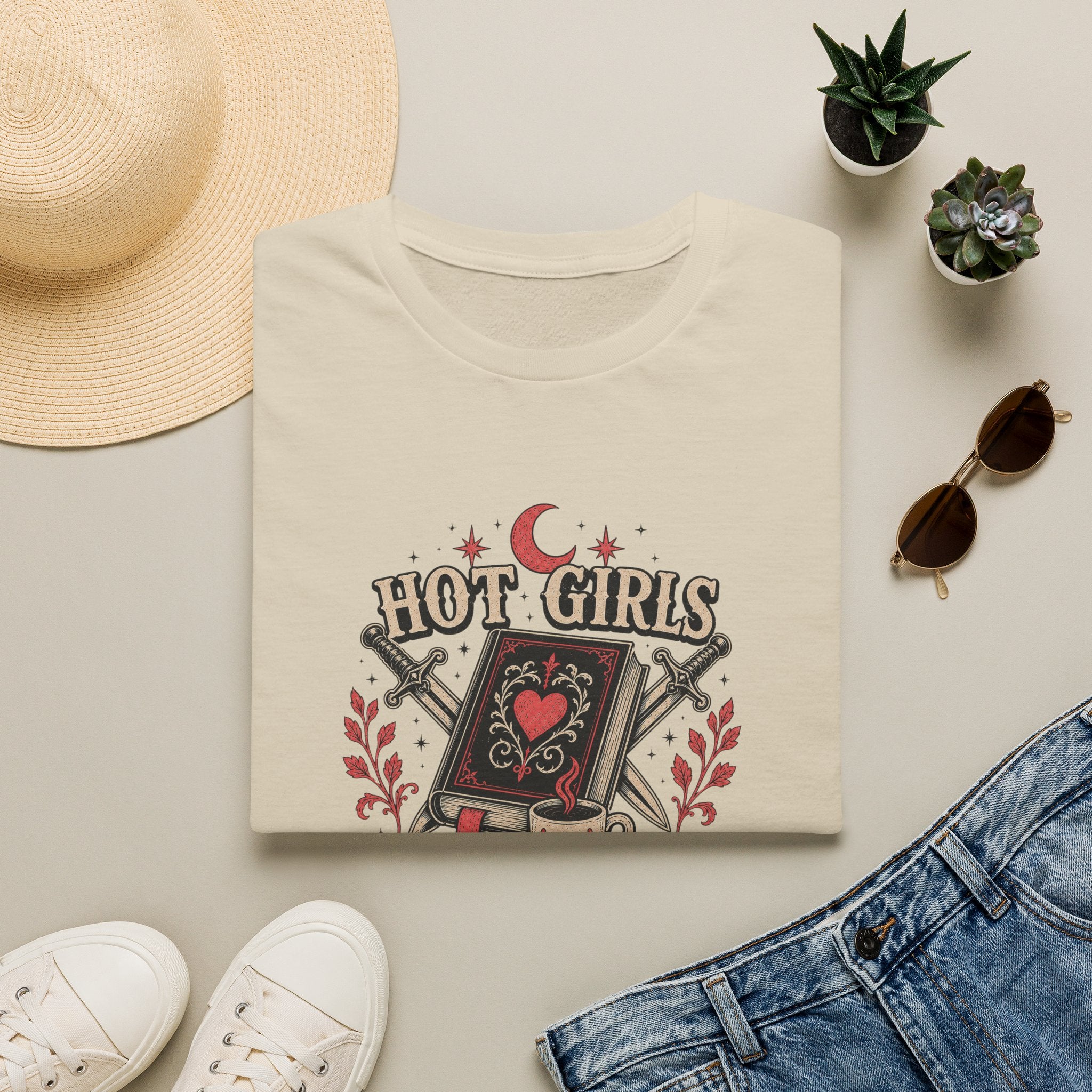 Hot Girls Read Romantasy Stacked  T-Shirt