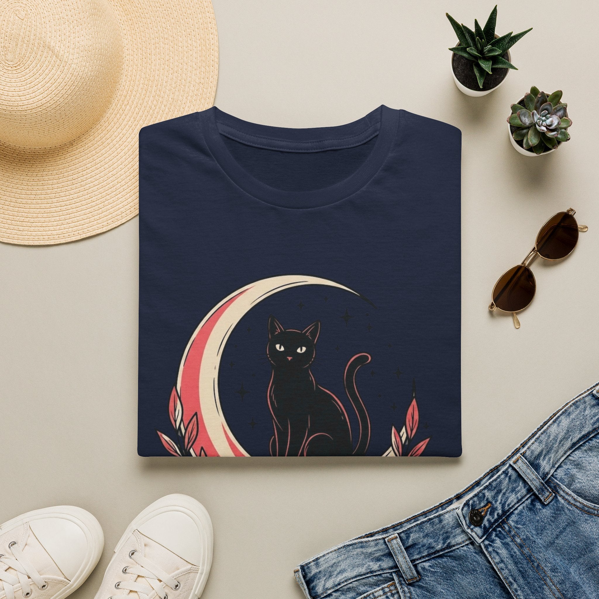 Cat in the Moon Graphic T-Shirt